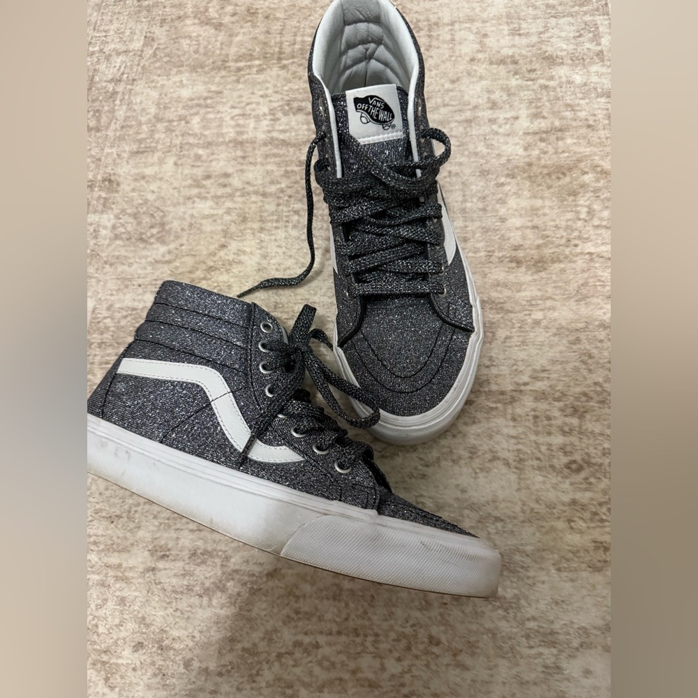 Vans Glitter High-Top Sneakers in Black & White